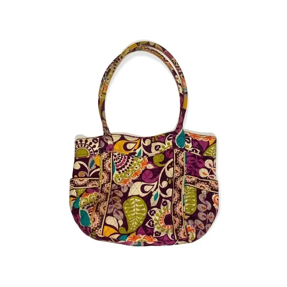 Vera Bradley Medium Tote Bag in Retired Plum Crazy Pattern with Side Pockets